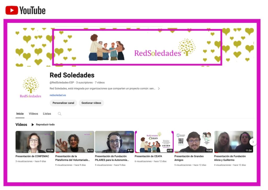 Imagen del nuevo Canal de Red Soledades en la Plataforma YouTube